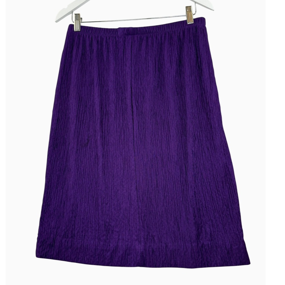 Purple Crinkle Textured Pull-On Midi Skirt 14P Made in USA Elastic Waist